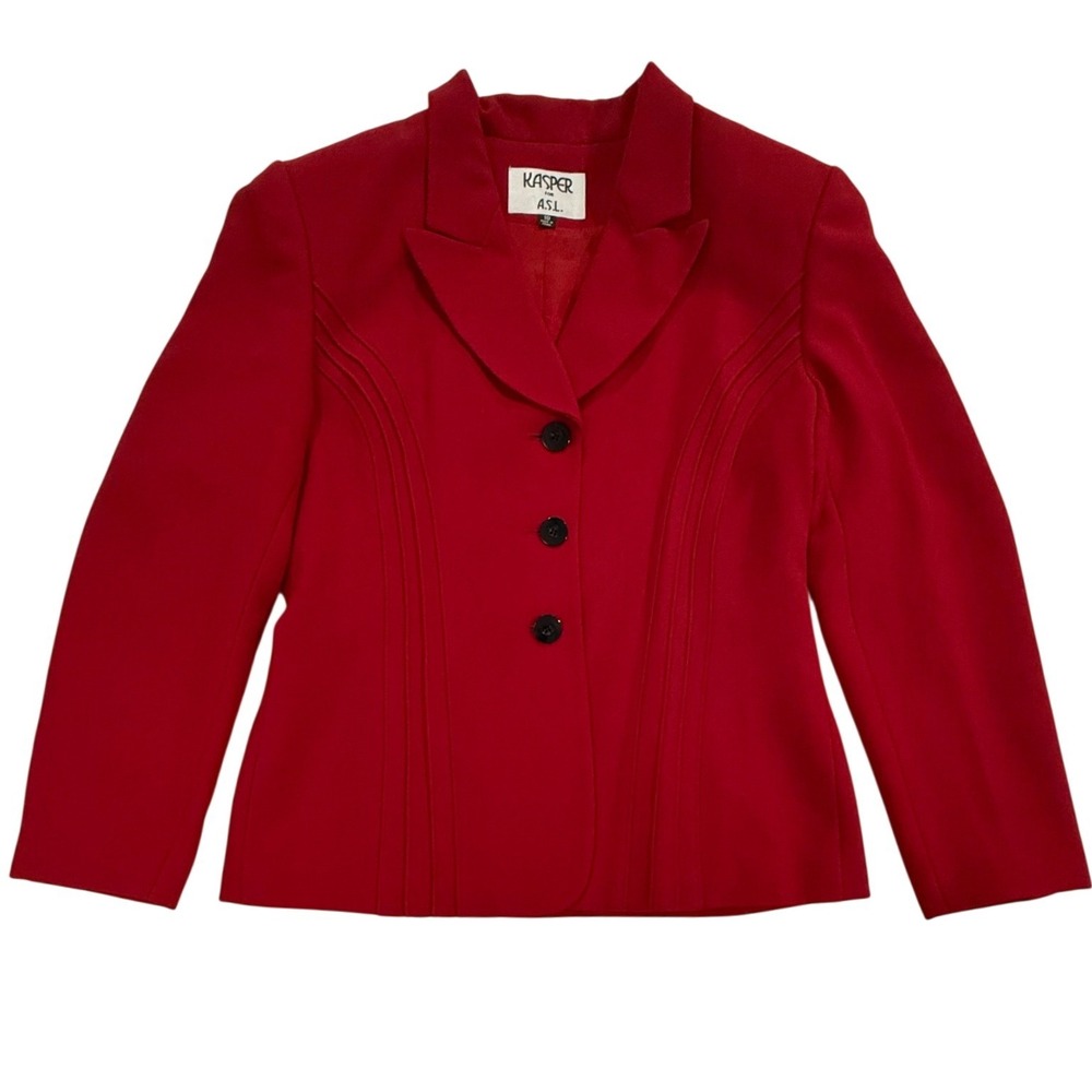 Kasper for ASL Womens Red Pintuck Button Front Blazer Jacket Size 10 30190 W520